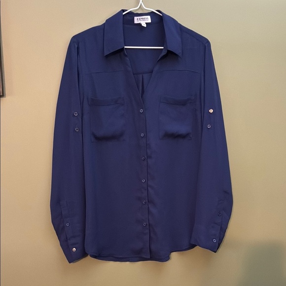 Express Blue Long Sleeve Button Down Blouse - Picture 1 of 13